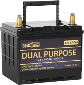 6. WEIZE 12V 105AH LiFePO4 Lithium Battery for RV