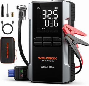 1. WOLFBOX 3000A Jump Starter with Air Compressor